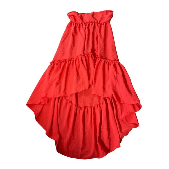 Skylar Rose Rose Strapless High Low Midi Red High-Low Ruffle Midi Skirt XS - Picture 3 of 12